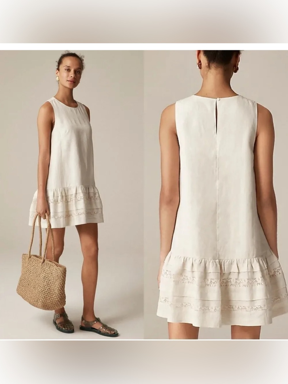J. Crew Women’s Medium Maxine ruffle trim dress in Linen